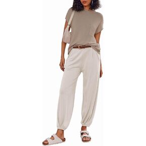 Ekouaer Women's 2 Piece Lounge Set 2024 Trendy Sweatsuit Cap Sleeve Tops and Jogger Pants Knit Pajama Loungewear S-XXL in Kuwait