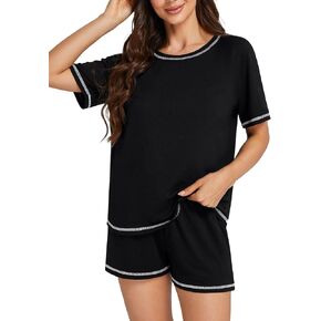 Women's 2 Piece Pajamas Set Short Sleeve Top and Shorts PJ Casual Sleepwear