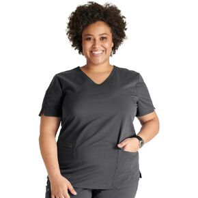 Cherokee V-Neck Scrub Top for Women with 2 Pockets Knit Insets and Notch at The Shirttail Hem for Comfort - CK837A
