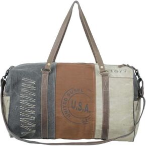 Myra Bags Vintage Purse - Canvas and Leather Crossbody Bags for Women, Neutral Vintage Purses for Women, Brown, Gray, and Ivory Vintage Patchwork Design, Large Canvas Purses for Women in Kuwait