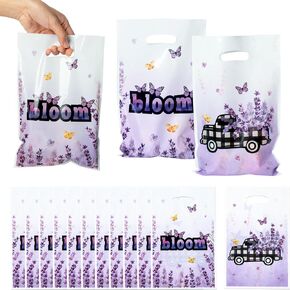 3sscha 50Pcs Lavender Party Favor Bags Blooming Lavender Waterproof Goodie Candy Treat Bag Purple Floral Butterfly Spring Rectangular Plastic Gift Bags for Kids Birthday Baby Shower Supplies