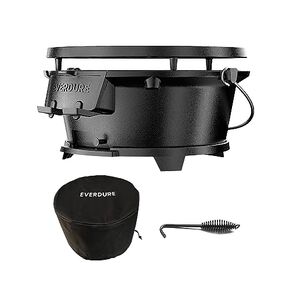 Everdure Oval Cast Iron Grill & Cover – Outdoor, Portable Charcoal Grill and Tabletop Cast Iron Skillet - 100% Cast Iron, Enameled, Durable, Small Charcoal Grill, Camping Stove, Hibachi Grill