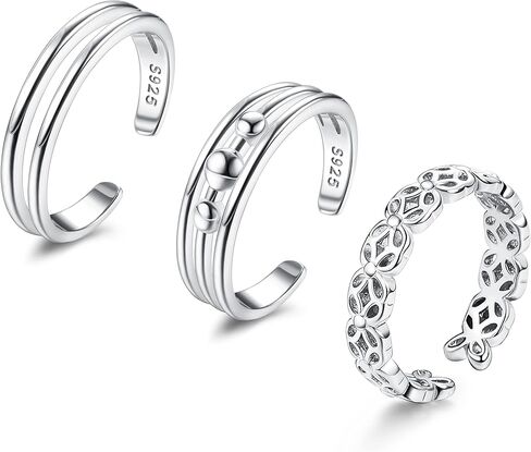 Sllaiss 925 فضة تو خواتم للنساء الصيف شاطئ القمر نجمة زهرة قابل للتعديل المفتوحة تو خواتم تكويم خمر المفصل خواتم in Kuwait