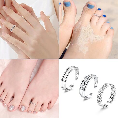 Sllaiss 925 فضة تو خواتم للنساء الصيف شاطئ القمر نجمة زهرة قابل للتعديل المفتوحة تو خواتم تكويم خمر المفصل خواتم in Kuwait