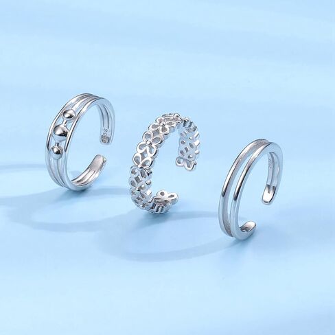 Sllaiss 925 فضة تو خواتم للنساء الصيف شاطئ القمر نجمة زهرة قابل للتعديل المفتوحة تو خواتم تكويم خمر المفصل خواتم in Kuwait