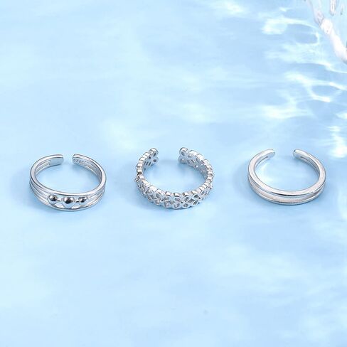 Sllaiss 925 فضة تو خواتم للنساء الصيف شاطئ القمر نجمة زهرة قابل للتعديل المفتوحة تو خواتم تكويم خمر المفصل خواتم in Kuwait