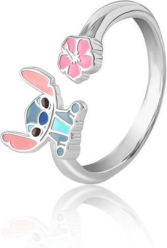 Disney Womens Stitch Sterling Silver Toe Rings Official License, Enamel Stitch Toe Ring with Pink Flower in Saudi Arabia