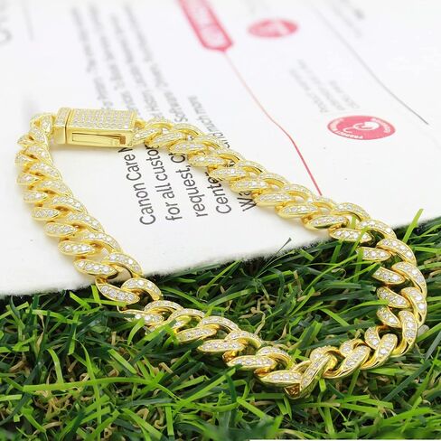 SAVEARTH DIAMONDS - أفكار هدايا عيد ميلاد الزوج، أساور للرجال، ذهب عيار 14 قيراط فوق الفضة الاسترليني 3.50-4.00 قيراط قطع دائري تم إنشاؤها في مختبر مويسانيتي الماس، سوار سلسلة كوبية بعرض 8 مم، وضوح VVS1 in Saudi Arabia