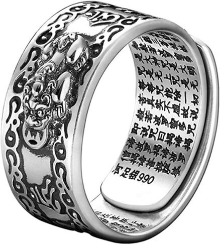 990 Silver Feng Shui PiXiu Adjustable Ring MANI Mantra Protection Wealth Ring in Saudi Arabia