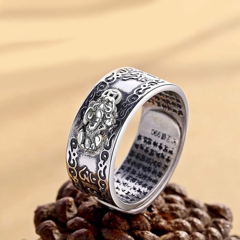 990 Silver Feng Shui PiXiu Adjustable Ring MANI Mantra Protection Wealth Ring in Saudi Arabia