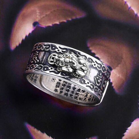 990 Silver Feng Shui PiXiu Adjustable Ring MANI Mantra Protection Wealth Ring in Saudi Arabia