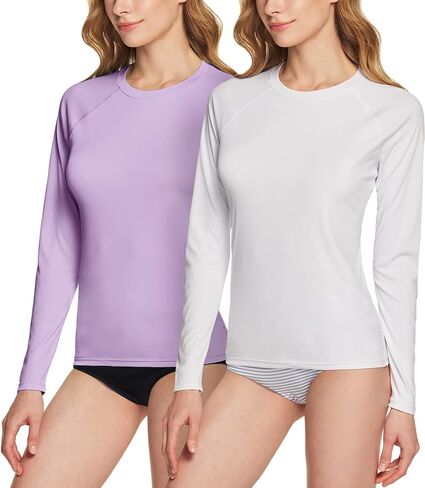 ATHLIO 2 Pack Women's Long Sleeve Rashguard Swim Shirts, UPF 50+ UV/Sun Protection Shirts, Cool Dry Summer Water T-Shirt in Kuwait