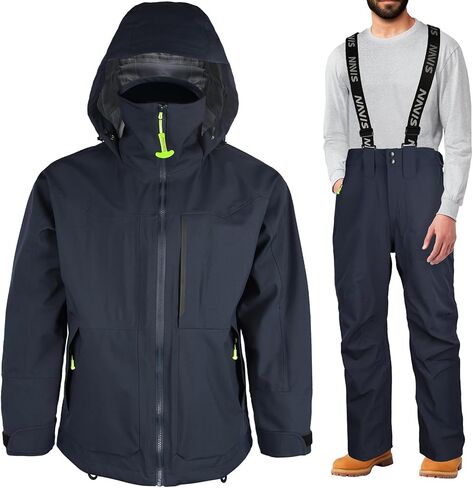 Rain Jacket & Bib Pants Combo Workwear Suit Set Waterproof Breathable - Wading, Hunting & Sportsfishing (Indigo, 3XL) in Kuwait