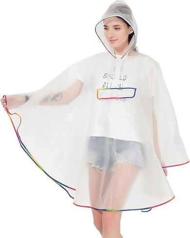 Anyoo EVA Unisex Hooded Rain Poncho for Adult with Pocket Reusable Waterproof Rain Coat for Men & Women Perfect for Cmaping in Kuwait