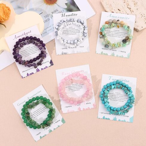 12Pcs 8mm Beaded Stretch Bracelet Handmade Round Stone Bracelet for Women Multicolor Crystal Beads Elastic Bracelet Adjustable in Kuwait