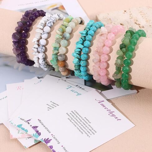 12Pcs 8mm Beaded Stretch Bracelet Handmade Round Stone Bracelet for Women Multicolor Crystal Beads Elastic Bracelet Adjustable in Kuwait