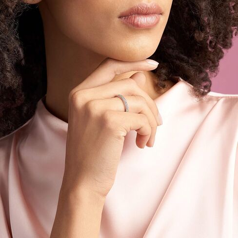 Pandora Elegant Pavé Ring Band - خاتم من الذهب الوردي للنساء - خاتم متعدد الطبقات أو قابل للتكديس - هدية لها - وردة مطلية بالذهب الوردي عيار 14 قيراط مع زركونيا مكعب in Saudi Arabia