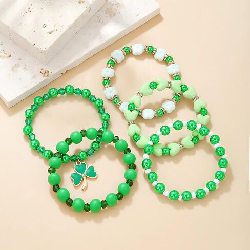 أساور ALoveSoul باللون الأخضر Lucky Clover Charm أساور مطرزة قابلة للتمدد مجوهرات عيد القديس باتريك للنساء والفتيات in Kuwait