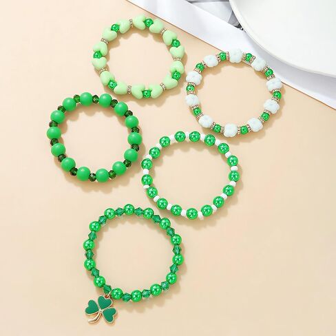 أساور ALoveSoul باللون الأخضر Lucky Clover Charm أساور مطرزة قابلة للتمدد مجوهرات عيد القديس باتريك للنساء والفتيات in Kuwait