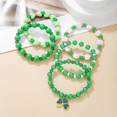 أساور ALoveSoul باللون الأخضر Lucky Clover Charm أساور مطرزة قابلة للتمدد مجوهرات عيد القديس باتريك للنساء والفتيات in Kuwait