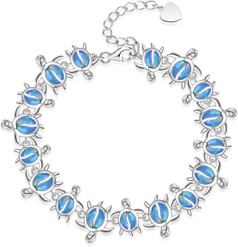 CiNily Womens Adjustable Turtle Bracelets Blue Fire Opal Tennis Bracelet 14K White Gold Plated Gemstone Bracelet Jewelry in Saudi Arabia
