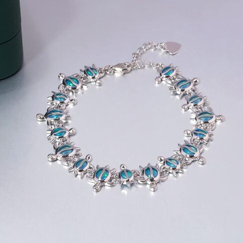 CiNily Womens Adjustable Turtle Bracelets Blue Fire Opal Tennis Bracelet 14K White Gold Plated Gemstone Bracelet Jewelry in Saudi Arabia