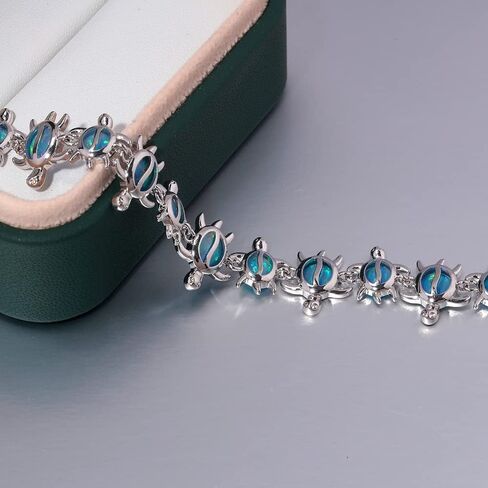 CiNily Womens Adjustable Turtle Bracelets Blue Fire Opal Tennis Bracelet 14K White Gold Plated Gemstone Bracelet Jewelry in Saudi Arabia