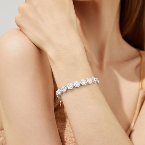 مويسانيتي أساور التنس للنساء الكلاسيكية هالة مختبر خلق الماس سوار 18K الأبيض / الذهب الأصفر مطلي الفضة الاسترليني سوار التنس 5MM D اللون VVS1 وضوح جولة رائعة قص مقلد الماس التنس أساور الهيب هوب المجوهرات هدية للرجال النساء in Kuwait