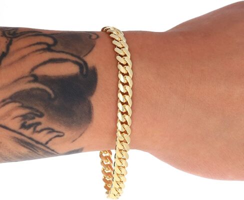 سوار سلسلة ربط من الذهب الأصفر عيار 10 قيراط من Nuragold 7 مم من سلسلة ميامي الكوبية الصلبة، مشبك صندوق مجوهرات للرجال 7 بوصة 7.5 بوصة 8 بوصة 8.5 بوصة 9 بوصة in Saudi Arabia