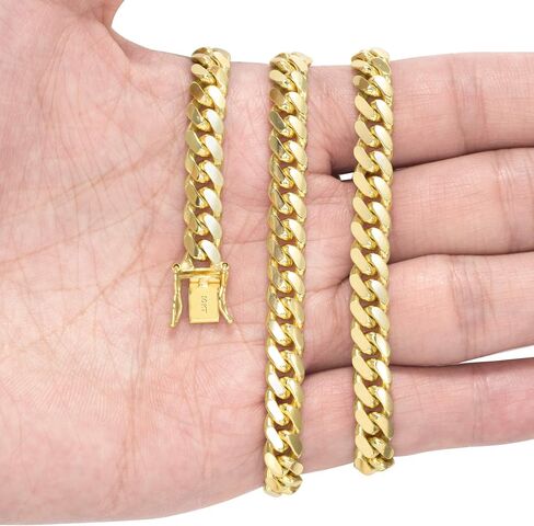 سوار سلسلة ربط من الذهب الأصفر عيار 10 قيراط من Nuragold 7 مم من سلسلة ميامي الكوبية الصلبة، مشبك صندوق مجوهرات للرجال 7 بوصة 7.5 بوصة 8 بوصة 8.5 بوصة 9 بوصة in Saudi Arabia