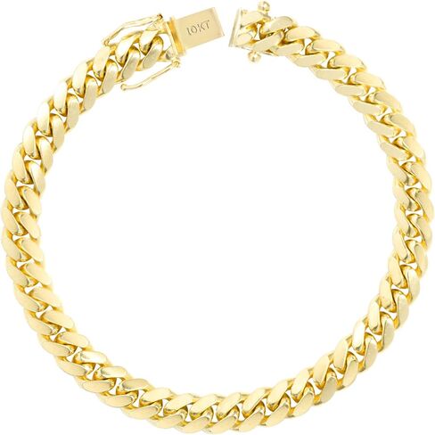 سوار سلسلة ربط من الذهب الأصفر عيار 10 قيراط من Nuragold 7 مم من سلسلة ميامي الكوبية الصلبة، مشبك صندوق مجوهرات للرجال 7 بوصة 7.5 بوصة 8 بوصة 8.5 بوصة 9 بوصة in Saudi Arabia
