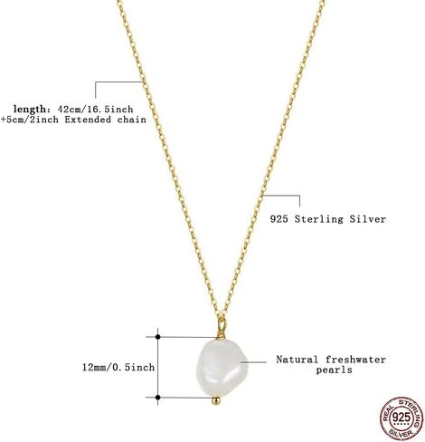 قلادة من لؤلؤ الباروك الطبيعي للمياه العذبة من Aoligrace S925 قلادات من الفضة الاسترليني للنساء مجوهرات مطلية بالذهب عيار 18 قيراط للنساء والفتيات in Kuwait