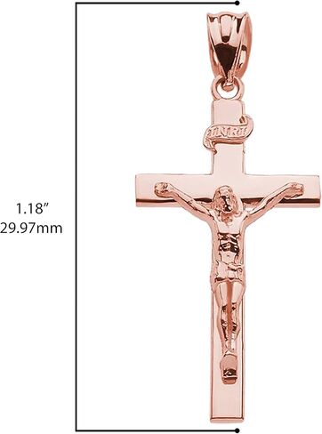 10K Rose Gold Catholic Linear Cross INRI Crucifix Pendant Charm - Choice of Size in Saudi Arabia