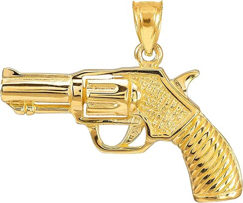 Men's Fine Jewelry 14K Yellow Gold 1-1/4" x 1" Revolver Pistol Charm Gun Six Shooter Handgun Pendant in Saudi Arabia