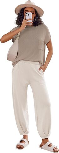 Ekouaer طقم صالة نسائي مكون من قطعتين 2024 بدلة رياضية عصرية بأكمام قصيرة وسراويل ركض متماسكة بيجامة ملابس تنحيف S-XXL in Kuwait