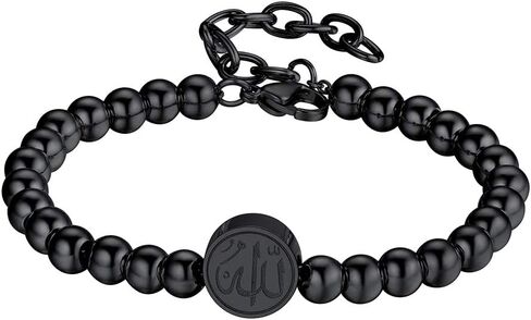 PROSTEEL Allah Bracelet, Muslim Islamic Jewelry Religious Islam Arabic God Charm Stainless Steel Beads Chain Bracelet, fits wrist from 5.9'' to 7.9'', Come Gift Box in Saudi Arabia