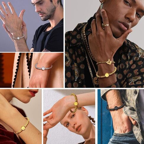 PROSTEEL Allah Bracelet, Muslim Islamic Jewelry Religious Islam Arabic God Charm Stainless Steel Beads Chain Bracelet, fits wrist from 5.9'' to 7.9'', Come Gift Box in Saudi Arabia