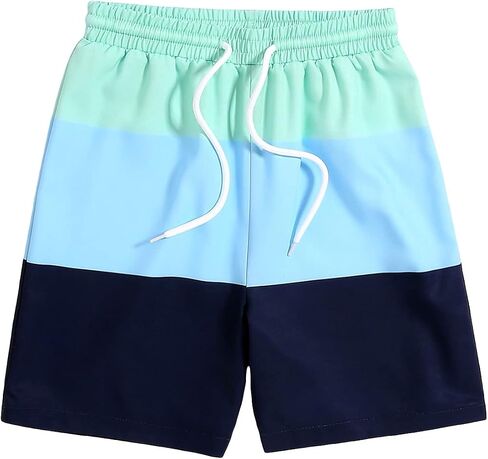 Verdusa Boy's Graphic Colorblock Swim Trunks Drawstring Waist Swimsuit Beach Shorts in Saudi Arabia