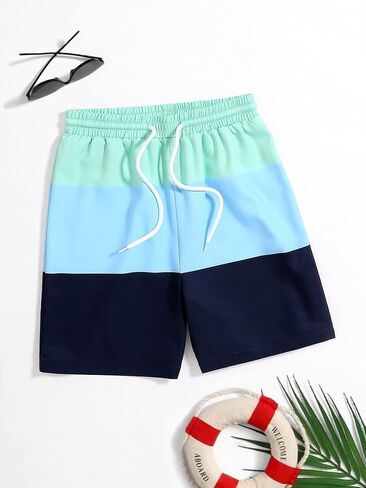 Verdusa Boy's Graphic Colorblock Swim Trunks Drawstring Waist Swimsuit Beach Shorts in Saudi Arabia