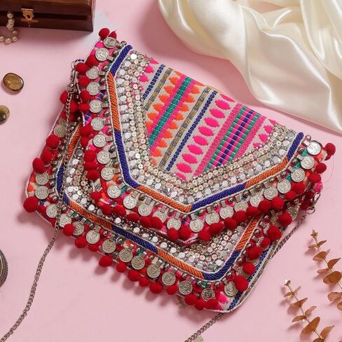 Handcrafted Indian Style Women Hand Bag, Multicolour in Saudi Arabia