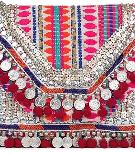 Handcrafted Indian Style Women Hand Bag, Multicolour in Saudi Arabia