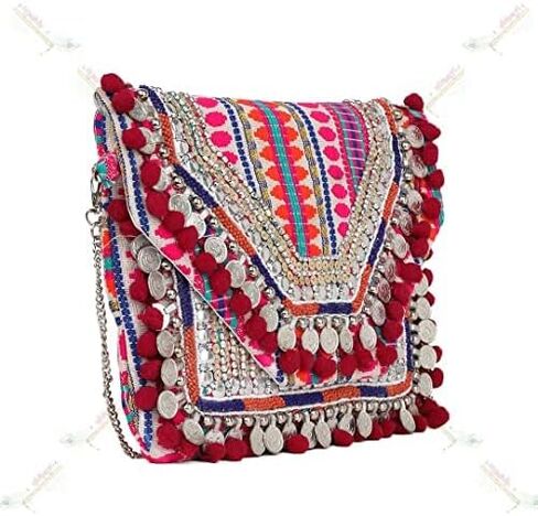 Handcrafted Indian Style Women Hand Bag, Multicolour in Saudi Arabia