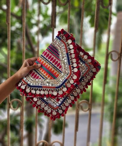 Handcrafted Indian Style Women Hand Bag, Multicolour in Saudi Arabia