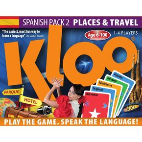KLOO Learn Spanish Card Game | Home Fun Family Kids Adults | Make Sentences & Talk in a Flash | 2 Decks 100's Words Places & Travel vocab | Juegos de Cartas en Español para la Familia | 1 – 4 Players