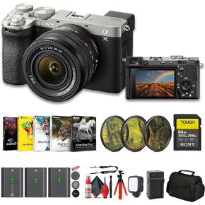 Sony Alpha 7C II Mirrorless Full-Frame Interchangeable Lens Camera - Silver with 28-60mm Lens (ILCE-7CM2L/S) + 64GB SF-G Tough Card + Filter Kit + Bag + 2 x NPFZ100 Compatible Battery + More (Renewed)