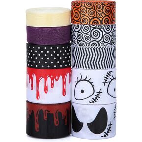 Nightmare Before Christmas Ribbon 3D Blood Drips Horror Movie Jack Skellington Face Sally Patch Halloween Decoration Ribbon for Gift Wrapping Crafts DIY Holiday Party (Blood&face)