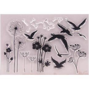 Dandelion Flying Bird Clear Stamps for Card Making or Journaling, Seagull Transparent Silicone Stamps for Photo Albums Scrapbooking Paper Crafts