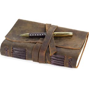 Leather Bound Journal for Men and Women, Handmade Gift Set with Antique Journal and Stylish Pen, Vintage and Classic, Notebook, Sketchbook, Planner and Diary (300 Pages) (7x5")