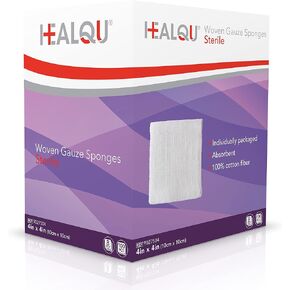 HEALQU Woven Gauze Pads, 4"x4" 8 Ply- Sterile Ultra Absorbent Surgical Sponges for Wound Dressing, Debridement, Cleaning, Prepping - Box of 100 Medical Gauze Sponges,