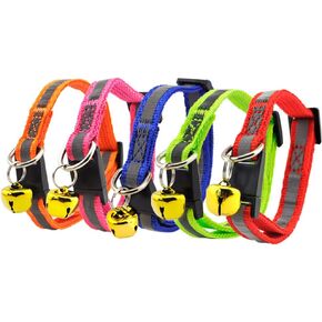 PowBoro 5 Pcs Cat Breakaway Collar with Bell Reflective Nylon Strap & Safety Buckle, Mixed Colors, for Kitten Dog Cat Puppy Adjustable Collar 6-10" in Saudi Arabia